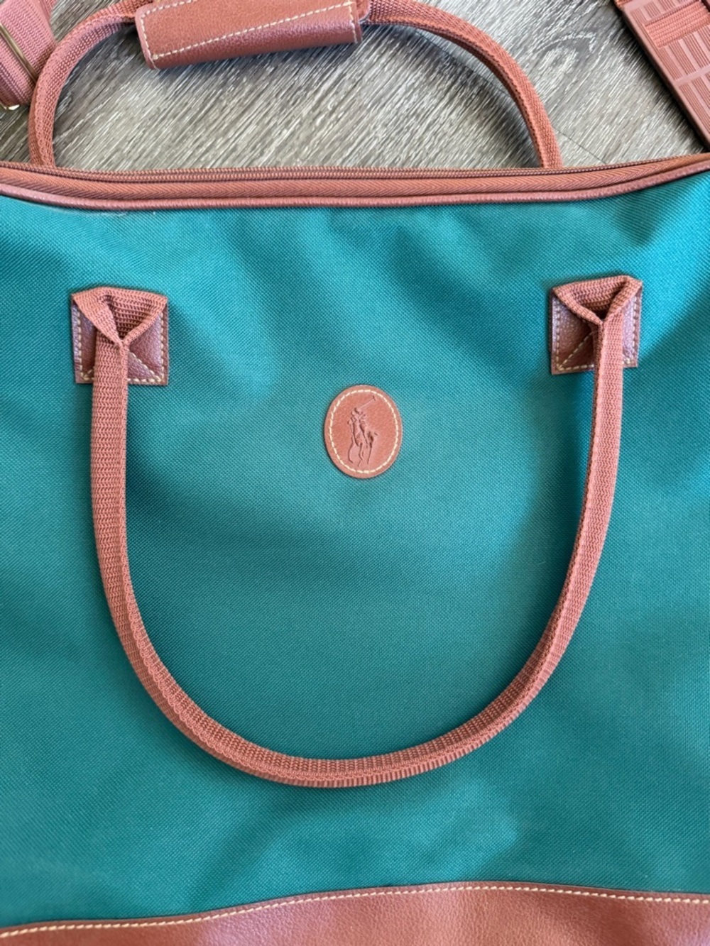 Ralph Lauren Green and Brown Travel Tote with Shoulder Strap - Picture 2 of 7